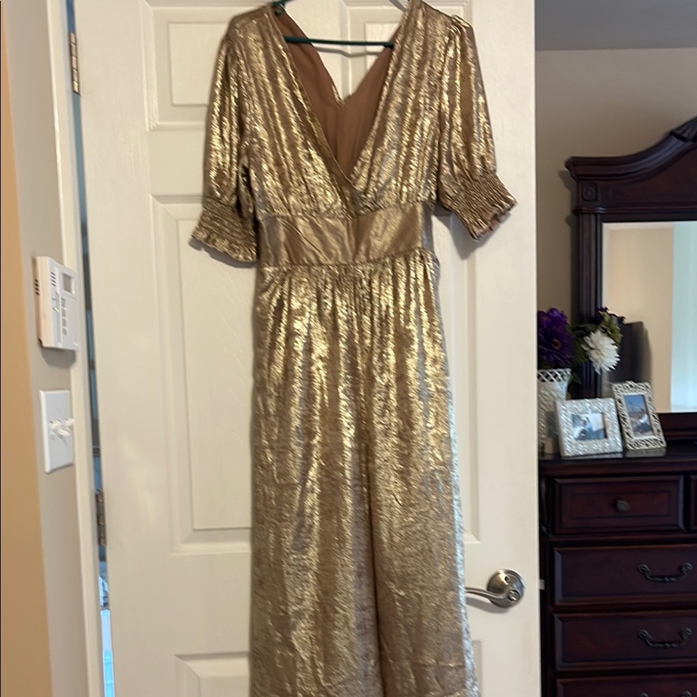 SHEIN Gold Ruched Wrap Gown for Wedding Guest